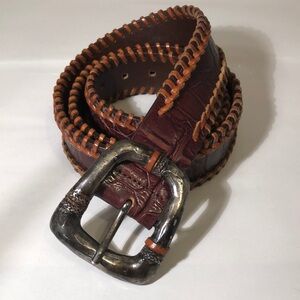 POST & CO Italian Leather Western Buckle Belt Men's